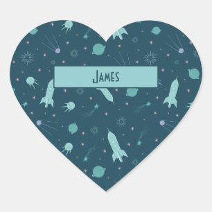 Adesivo Coração Crianças Rochosas Enviam para o Espaço Viagem Plan