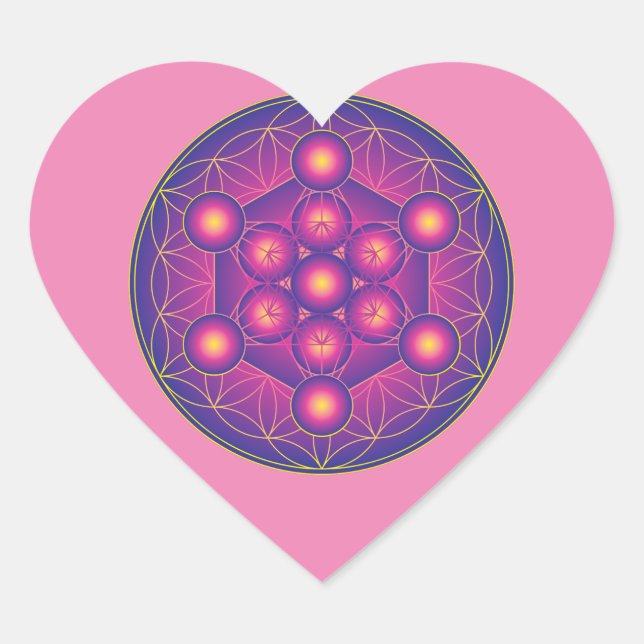 Adesivo Coração Cubo de Metatron na Flor da Vida (Frente)