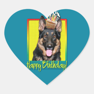 Adesivo Coração Cupcake do aniversário - german shepherd - Kuno