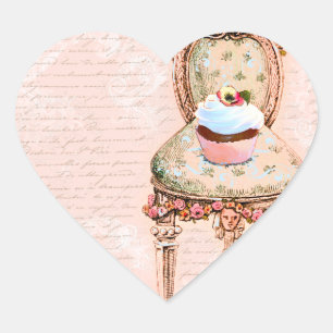 Adesivo Coração Cupcake do Tea Party Design vitoriano francês