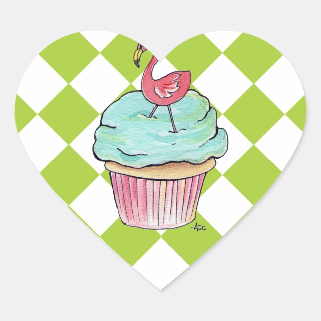Adesivo Coração Cupcake Flamingo (Frente)