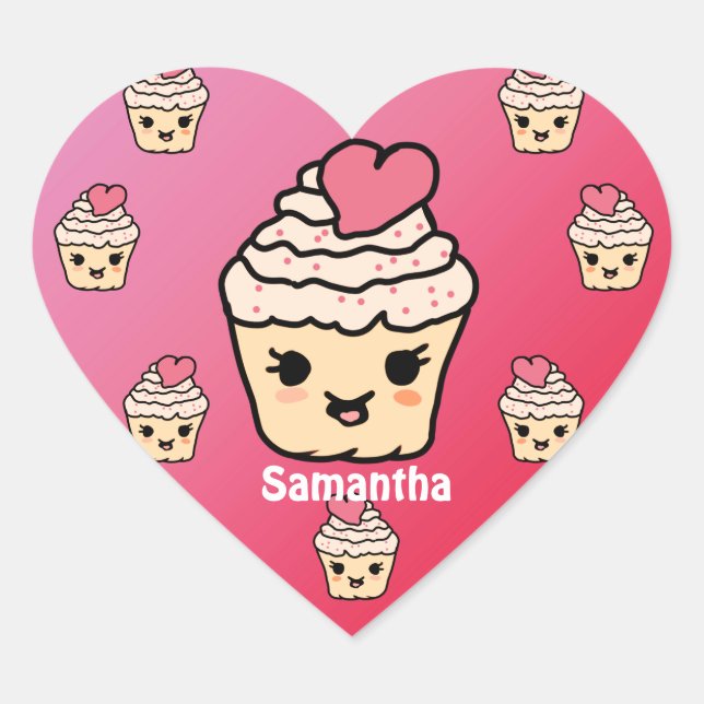 Adesivo Coração Cupcake Mínimo em Cute com Coração | Amor (Frente)