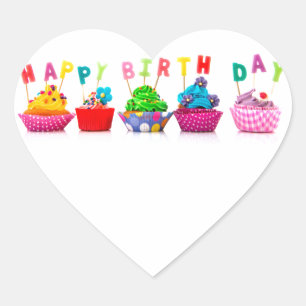 Adesivo Coração Cupcakes do feliz aniversario