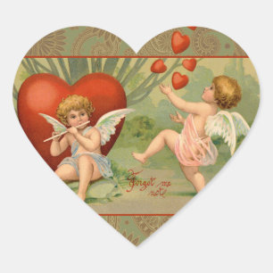 Adesivo Coração Cupidos do Amor Antigo Vintage do Dia dos Namorado
