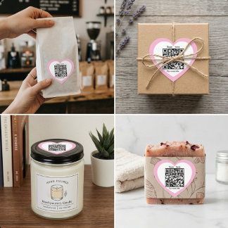 Adesivo Coração Custom QR Code Pink Heart Shaped Sticker