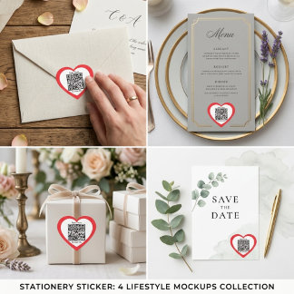 Adesivo Coração Custom QR Code Red Heart Shaped Wedding Sticker