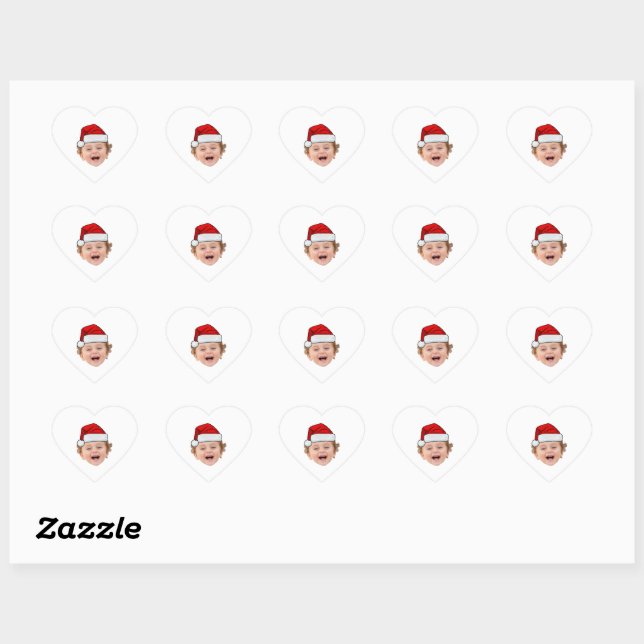 Adesivo Coração Custom Santa Hat Stickers, Face Photo Christmas (Folha)