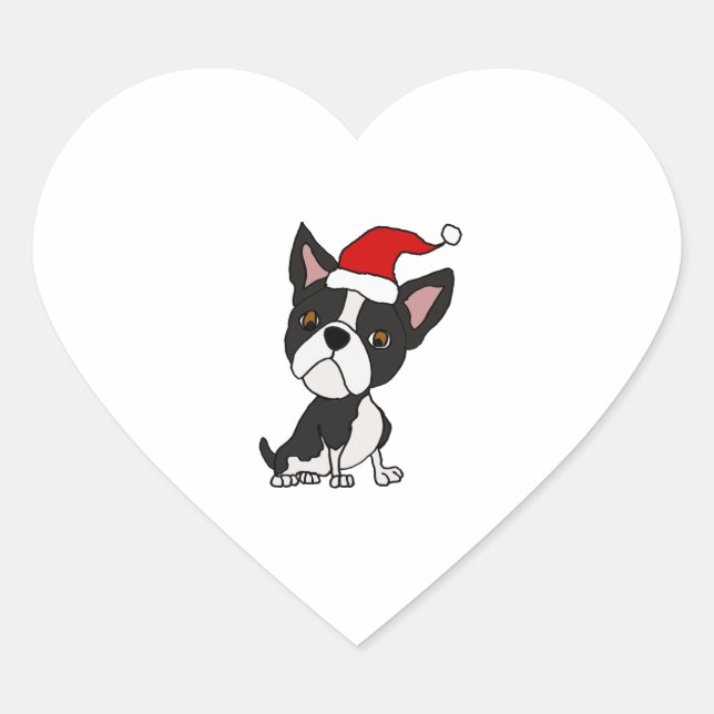 Adesivo Coração Cute Boston Terrier em Santa Hat Cartoon (Frente)