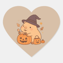 Adesivo Coração Cute Capybara Pumpkin Halloween Sticker