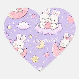 Adesivo Coração Cute Kawaii Bunny Heart Moon Pattern