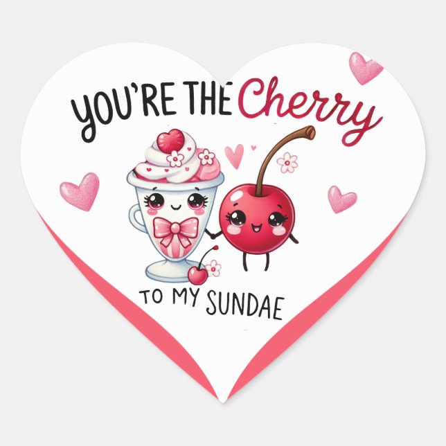 Adesivo Coração Cute Kawaii Cherries e Sundae (Frente)