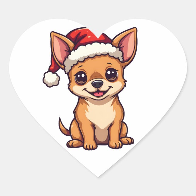 Adesivo Coração Cute Kawaii Chihuahua em Santa Hat Cachorro de Nat (Frente)