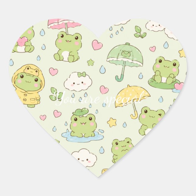 Adesivo Coração Cute Kawaii Frog Pattern | Green Pastel (Frente)