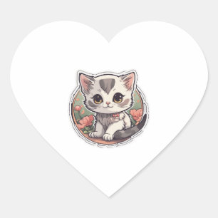 Adesivo Coração Cute Kawaii Kitten