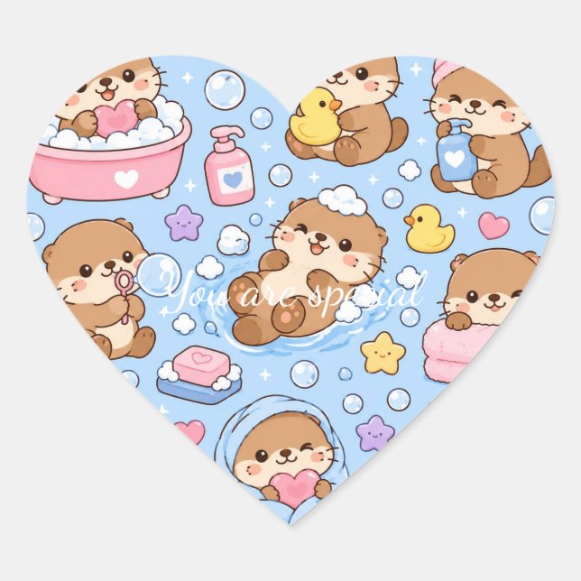 Adesivo Coração Cute Kawaii Otter Pattern | Cozy Pastel (Frente)