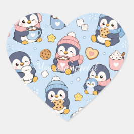 Adesivo Coração Cute Kawaii Penguin Winter Pattern | Cozy Hot Coco