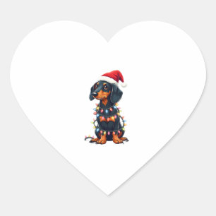 Adesivo Coração Dachshund Christmas Lights Santa Hat Xmas Dog Love
