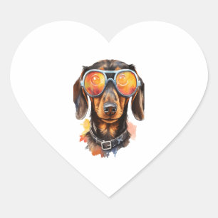Adesivo Coração Dachshund com óculos de sol