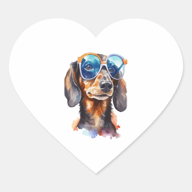 Adesivo Coração Dachshund com óculos de sol 4 (Frente)
