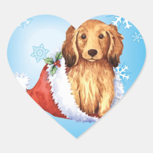 Adesivo Coração Dachshund de cabelos compridos feliz de Howliday