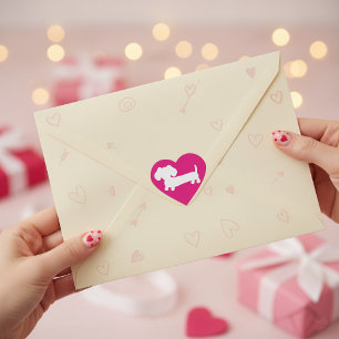 Adesivo Coração Dachshund Pink Love Heart Sticker Envelope Seal