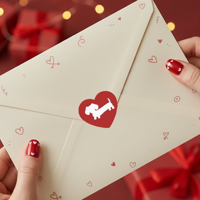 Adesivo Coração Dachshund Red Heart Envelope Selos (Wiener dog heart stickers for parties or envelope seals)