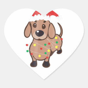 Adesivo Coração Dachshund Santa Hat Luzes De Natal T Cachorros Ama
