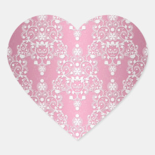Adesivo Coração Damasceno Cor-de-Rosa e Branco Feminino