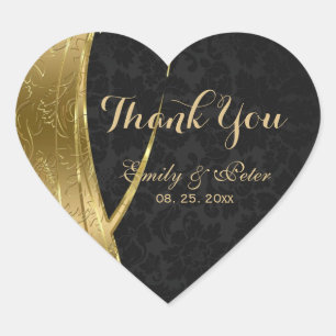Adesivo Coração Damasco-Obrigado Dourado e preto você