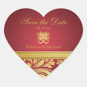 Adesivo Coração Damasco Vermelho e Dourado, Coração de Felicidade 