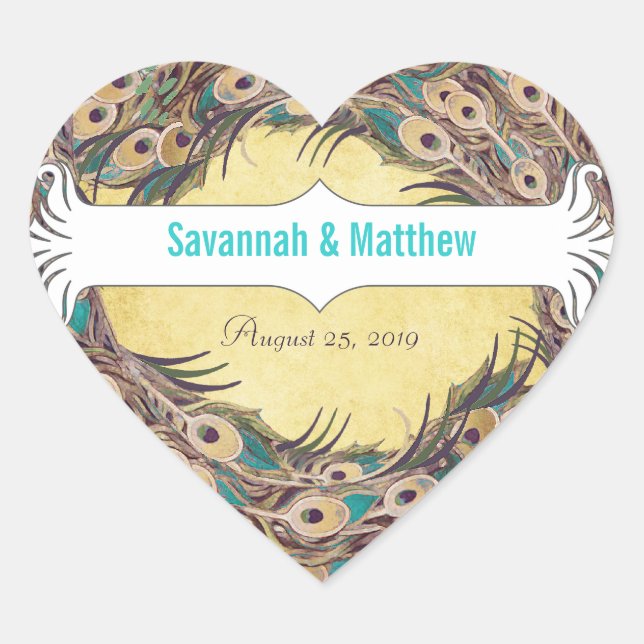 Adesivo Coração Damask Peacock Elegance EggPlant Dourada e Aqua (Frente)