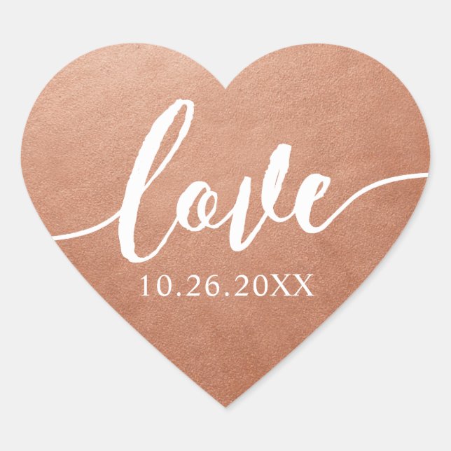 Adesivo Coração Data de Casamento do Script de Amor de Cobre (Frente)