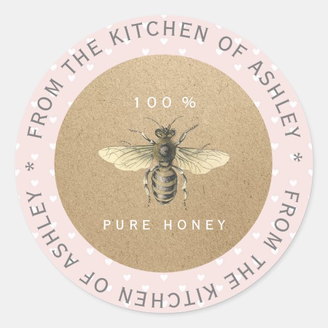 Adesivo Coração de Abelhas Orgânicas de Cozinha de Mel Hom (Frente)