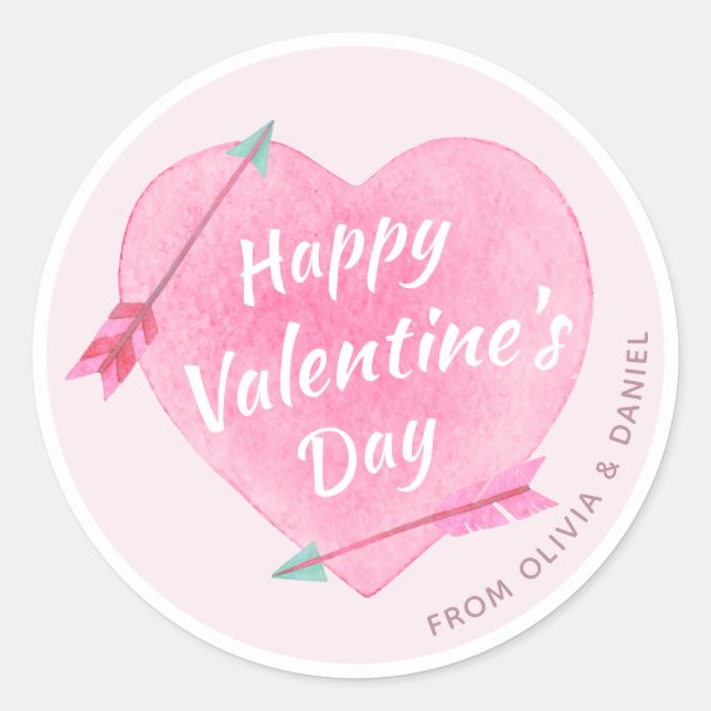 Adesivo Coração de Aquarela Cor-de-Água Cor-de-Rosa-feliz  (Frente)