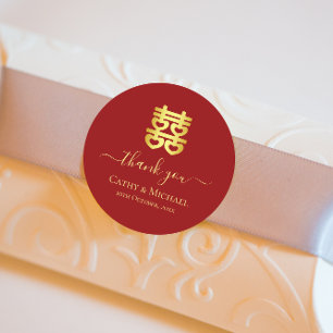 Adesivo Coração de casamento chinês vermelho dupla feli
