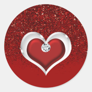Adesivo Coração de Diamante Vermelho Brilho Brilho Glam Mo