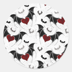 Adesivo Coração de Halloween com asas de morcego pretas