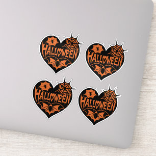 Adesivo Coração de Halloween, Forma de Coração Preto, Teia