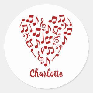 Adesivo Coração de Música Amor Notas Musicais Vermelhas co