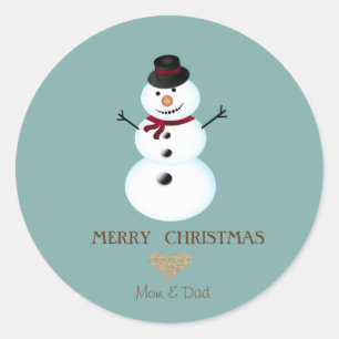 Adesivo Coração de ouro de Natal elegante, boneco de neve