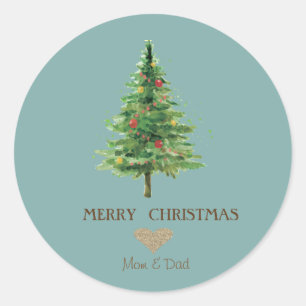 Adesivo Coração de Ouro Elegante, Árvore de Natal Aquarela