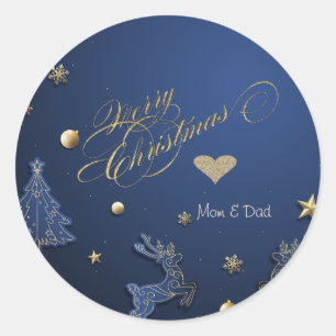 Adesivo Coração de Ouro Elegante,Árvore de Natal Azul,Rena