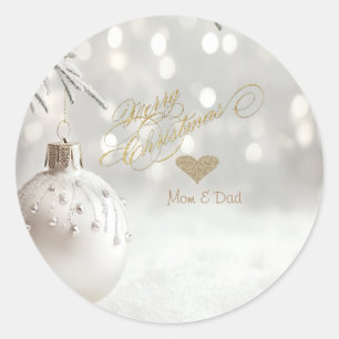 Adesivo Coração de Ouro Elegante, Bola de Natal Branca