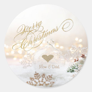 Adesivo Coração de Ouro Elegante, Bola de Natal Branca