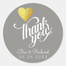 Adesivo coração de ouro falso do amor, cinza obrigado