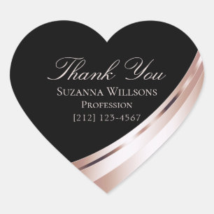 Adesivo Coração Decor Dourado Rosa Negro Luxurioso Obrigado Rótulo