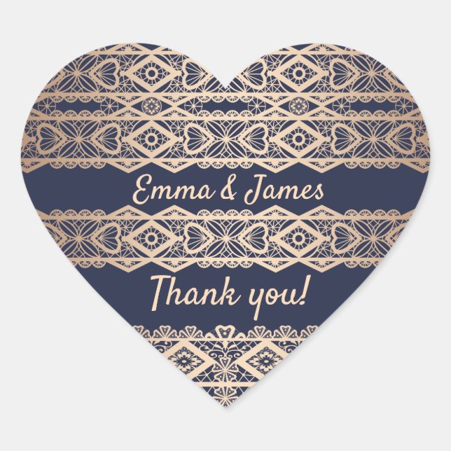 Adesivo Coração decor romântico de rendas ouro personalizado editá (Frente)