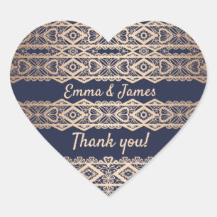 Adesivo Coração decor romântico de rendas ouro personalizado editá