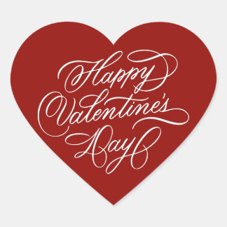 Adesivo Coração Deep Red Happy Valentines Day Calligraphy