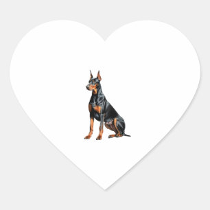 Adesivo Coração Desenho a lápis a cores de um Doberman Pinscher. E